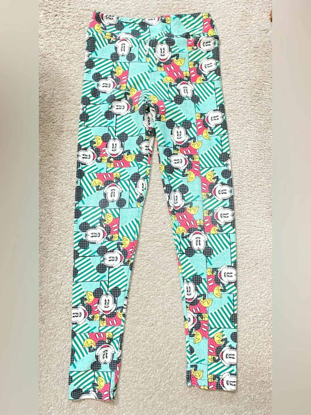 LuLaRoe Mint Green Mickey Mouse Patchwork Leggings